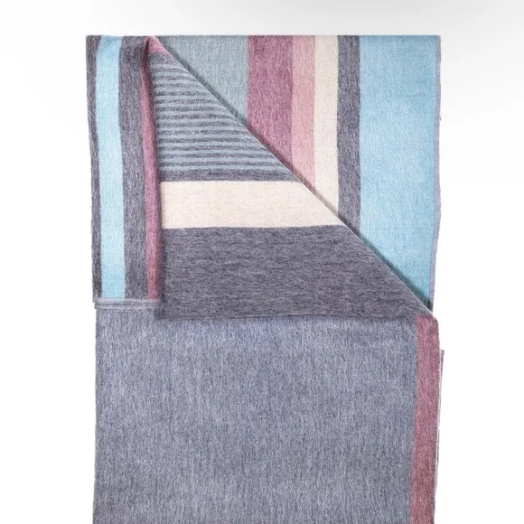 NWT Shupaca Blue Bird Striped Multicolor Throw Blanket Alpaca blend - Picture 1 of 7